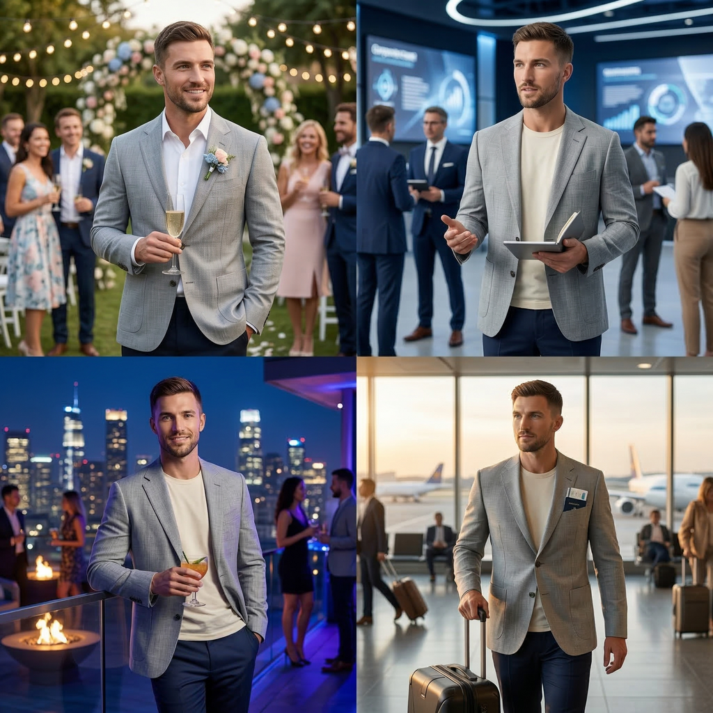 Men's Ash Grey Cotton Linen Premium Blazer