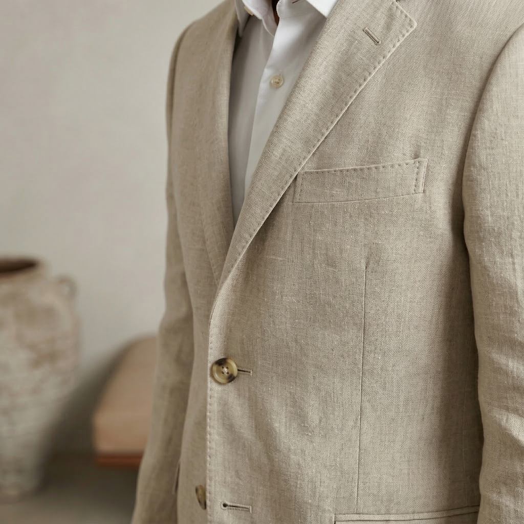 Men's Beige Cotton Linen Premium Blazer