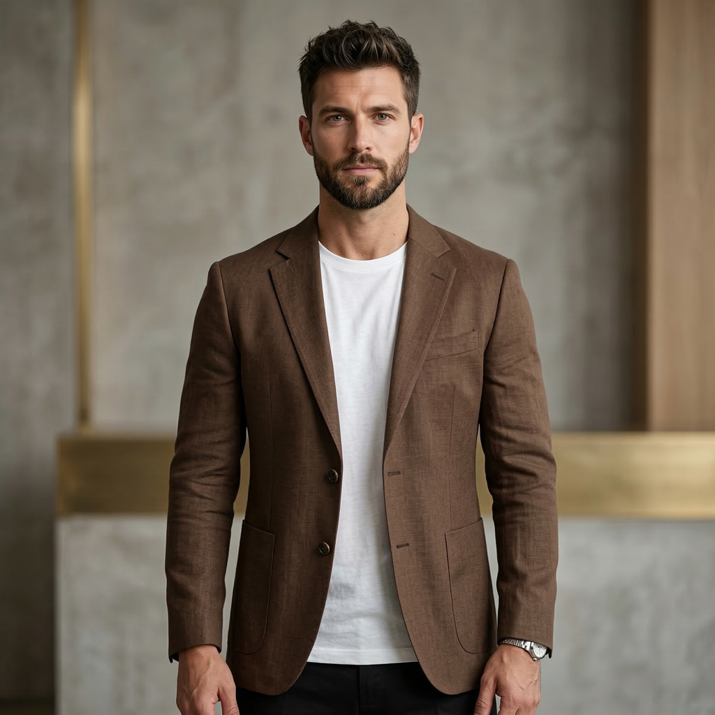 Men's Brown Cotton Linen Premium Blazer
