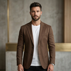 Men's Brown Cotton Linen Premium Blazer