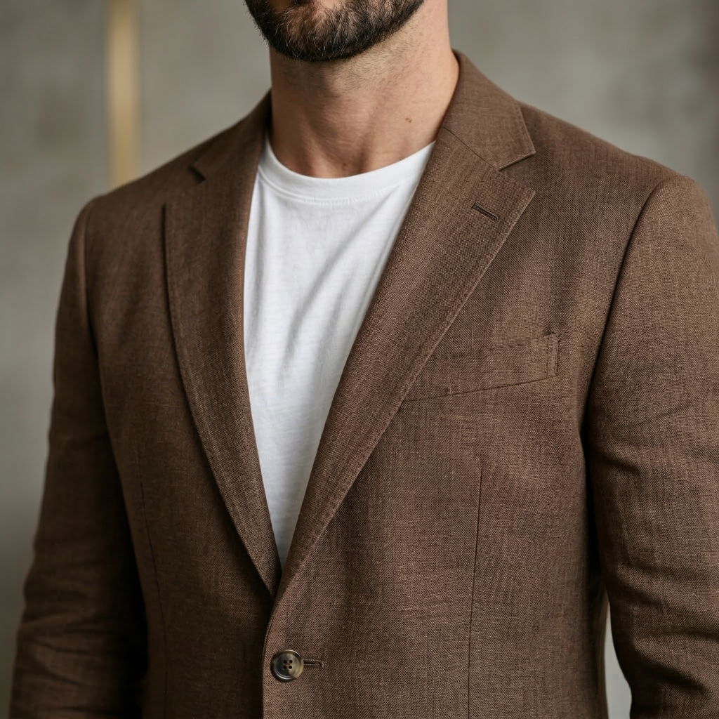 Men's Brown Cotton Linen Premium Blazer