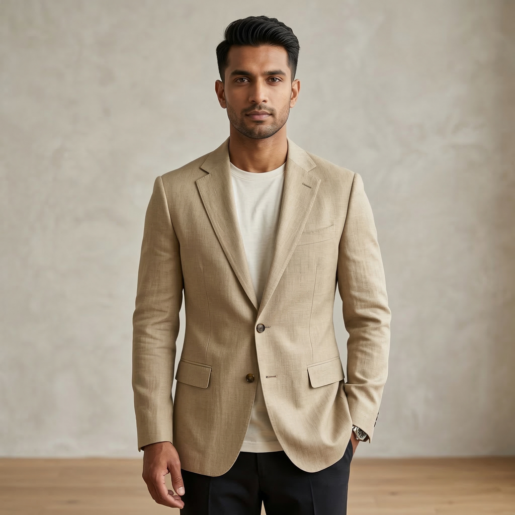 Men's Khaki Cotton Linen Premium Blazer