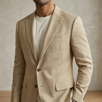 Men's Khaki Cotton Linen Premium Blazer