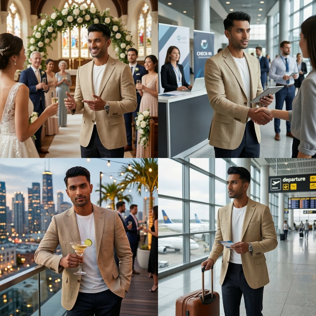 Men's Khaki Cotton Linen Premium Blazer