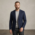 Men's Navy Blue Cotton Linen Premium Blazer