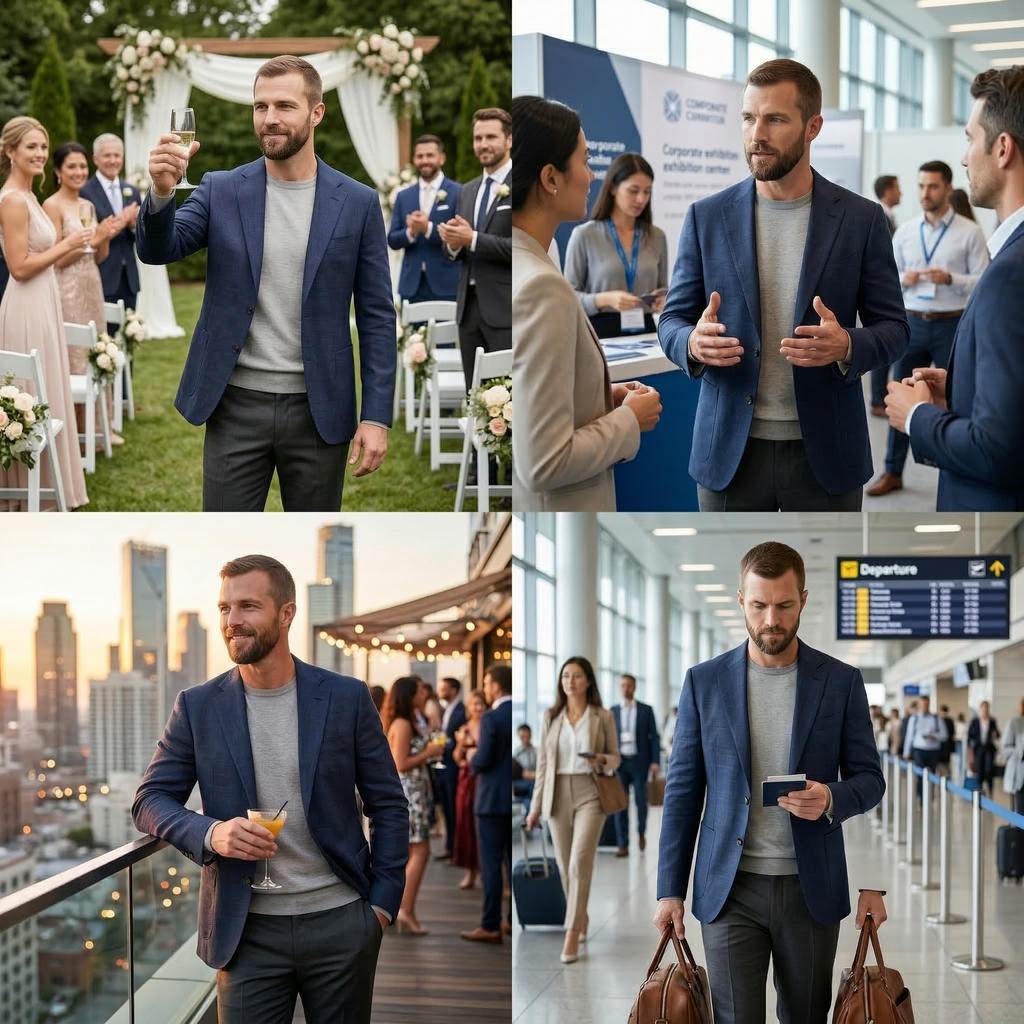 Men's Navy Blue Cotton Linen Premium Blazer