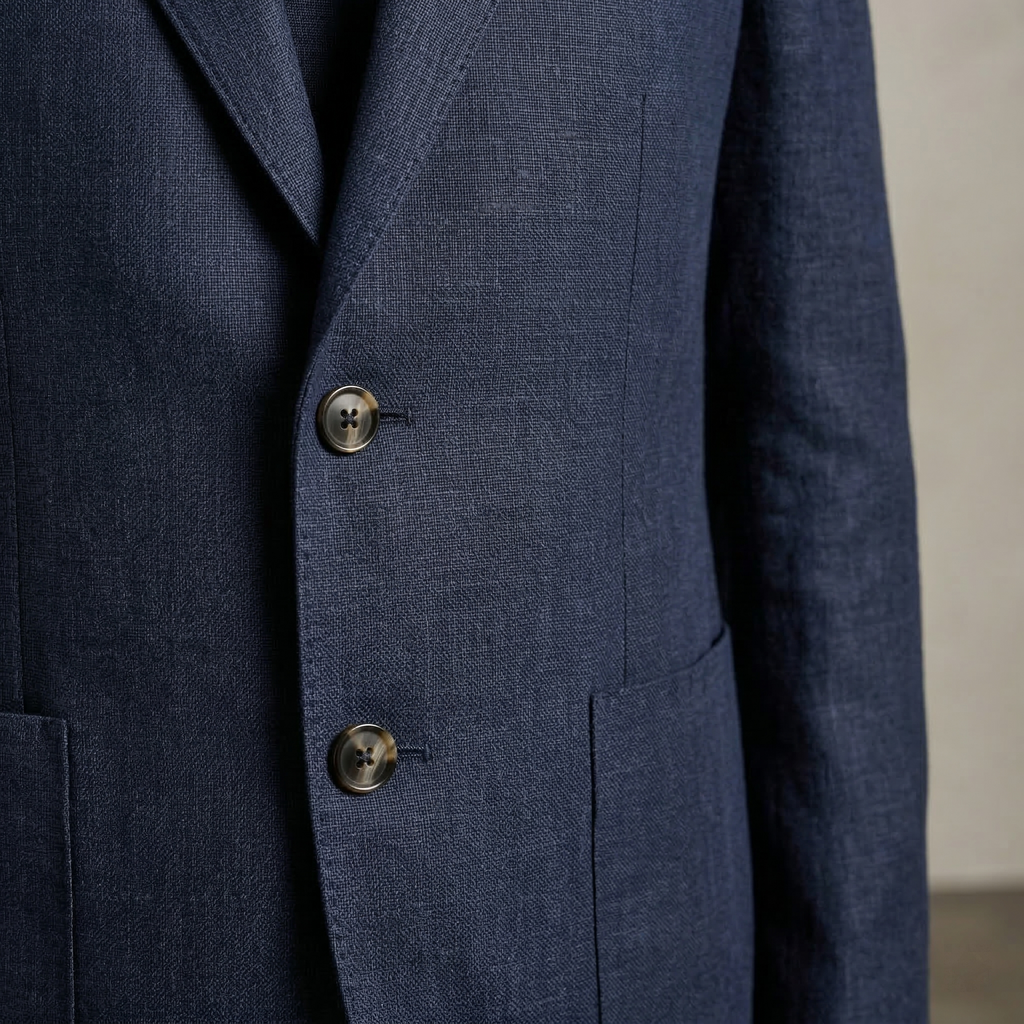 Men's Navy Blue Cotton Linen Premium Blazer