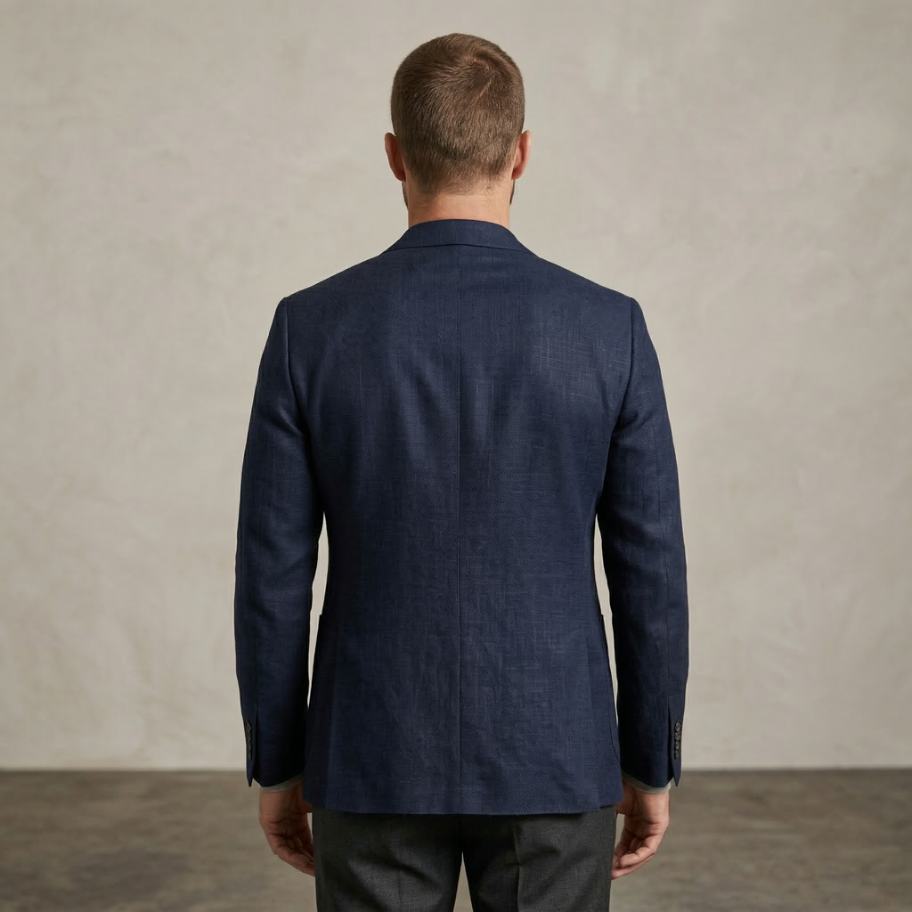 Men's Navy Blue Cotton Linen Premium Blazer