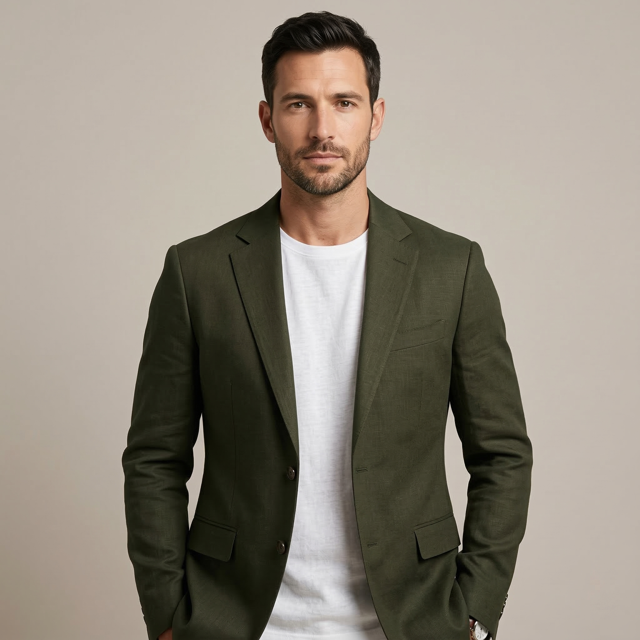 Men's Olive Cotton Linen Premium Blazer