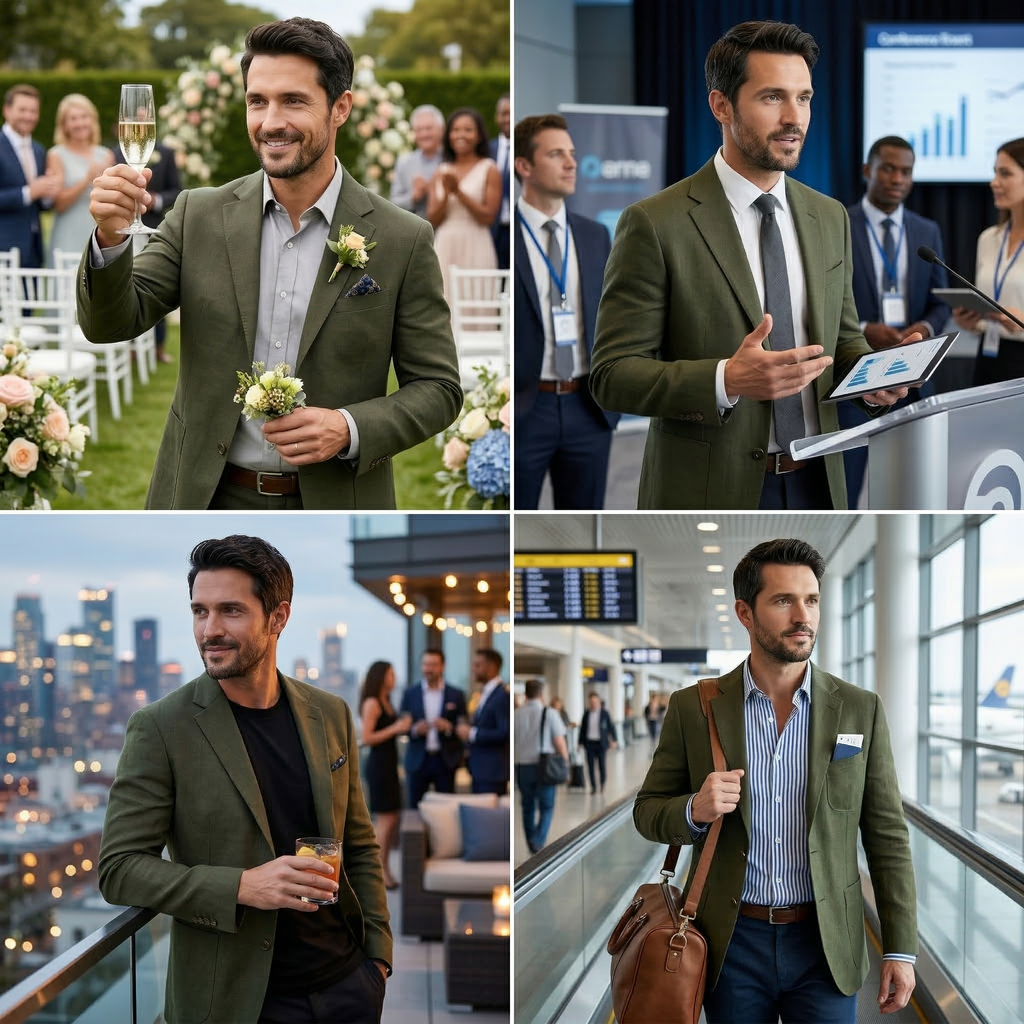 Men's Olive Cotton Linen Premium Blazer
