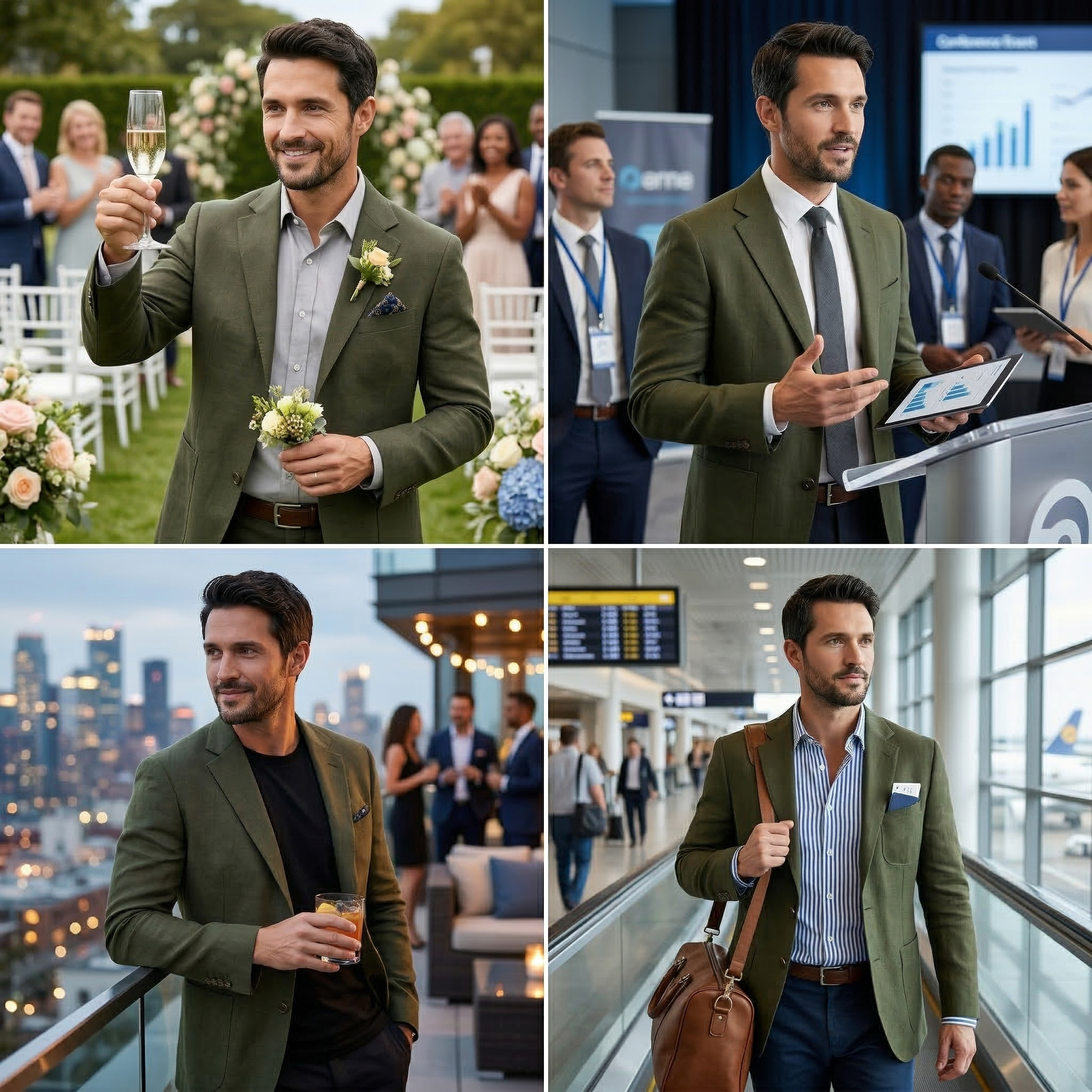 Men's Olive Cotton Linen Premium Blazer