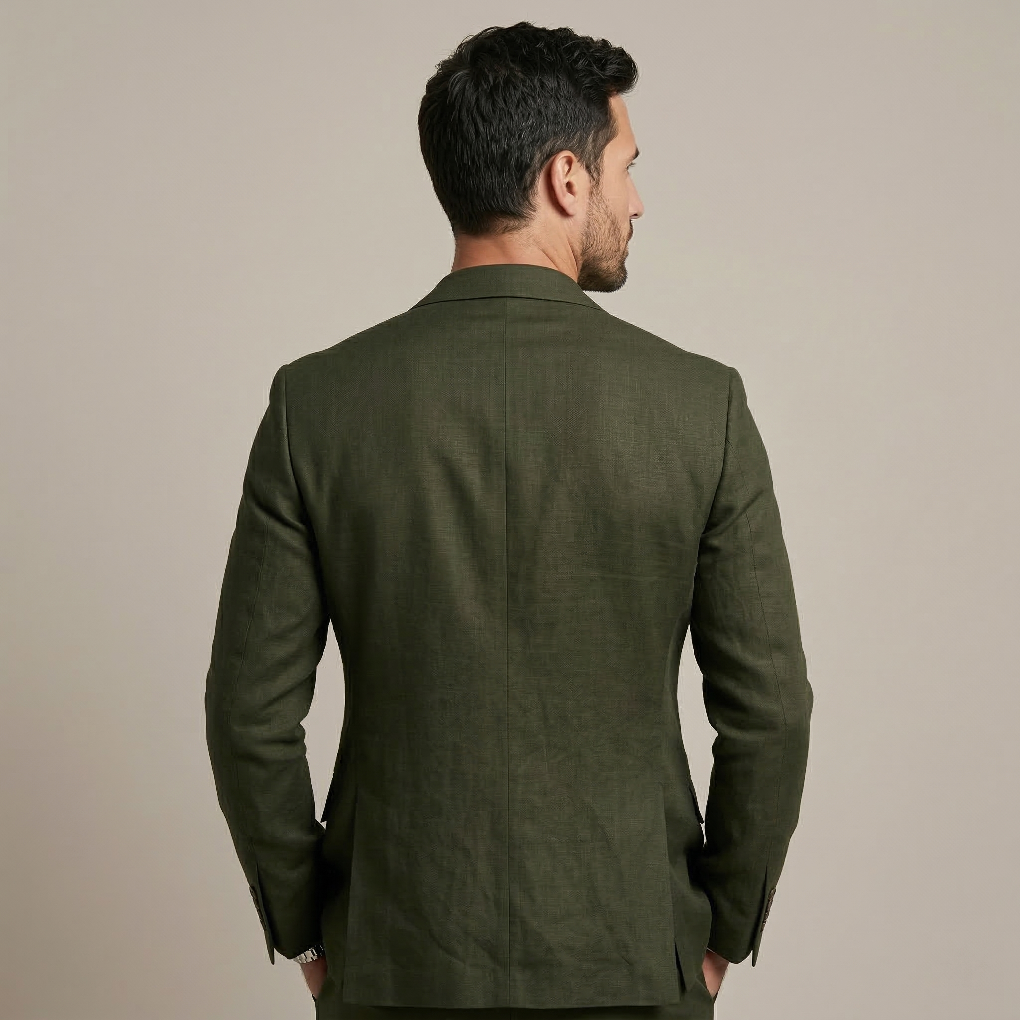 Men's Olive Cotton Linen Premium Blazer