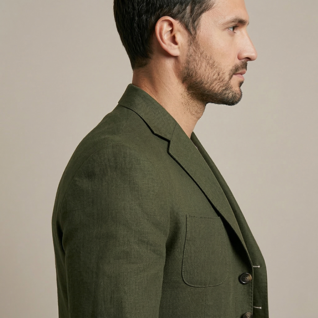 Men's Olive Cotton Linen Premium Blazer