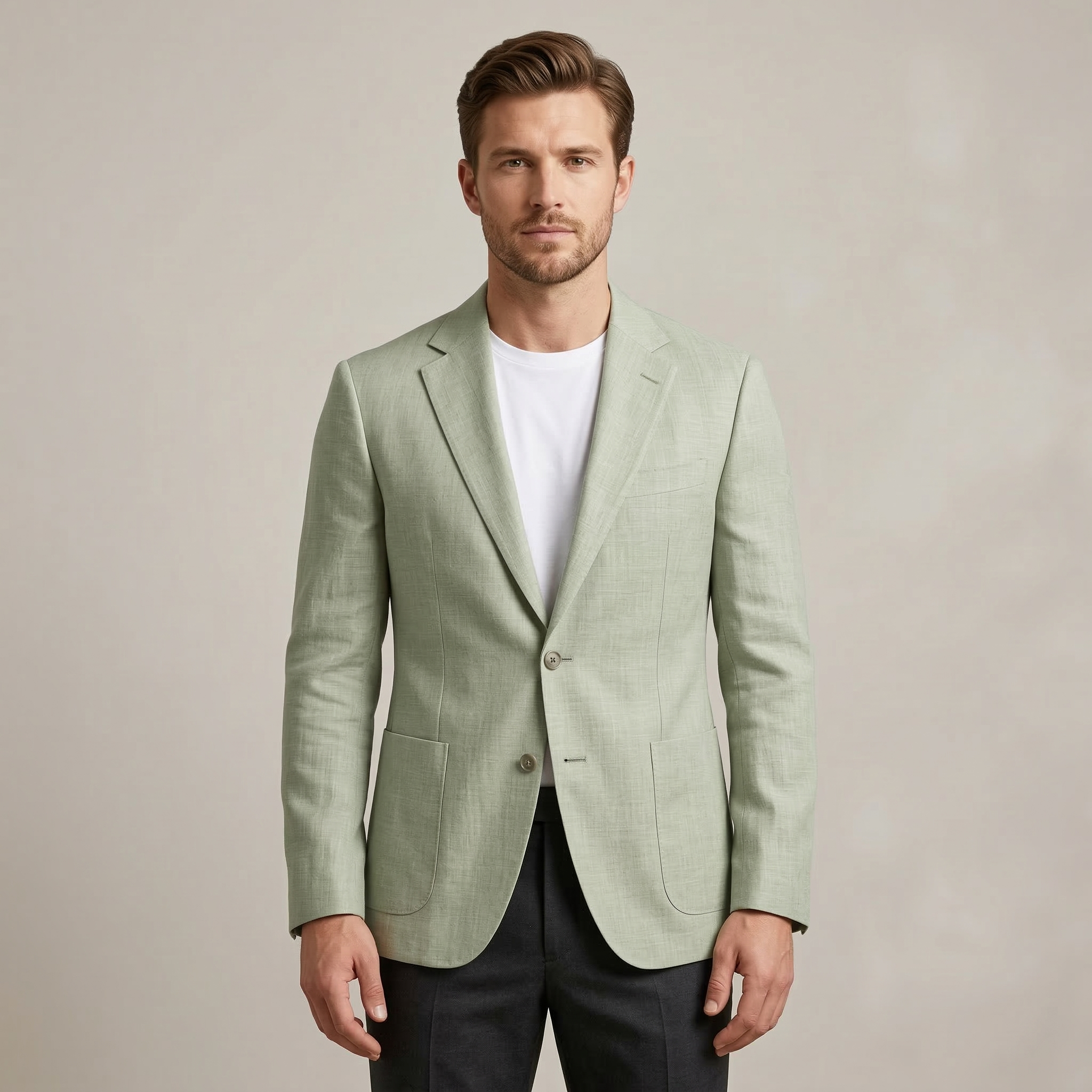 Men's Pista Green Cotton Linen Premium Blazer