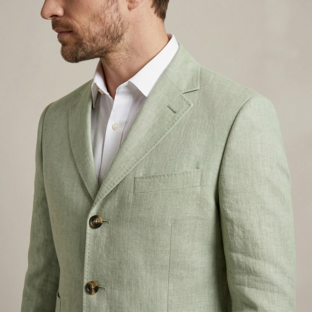 Men's Pista Green Cotton Linen Premium Blazer