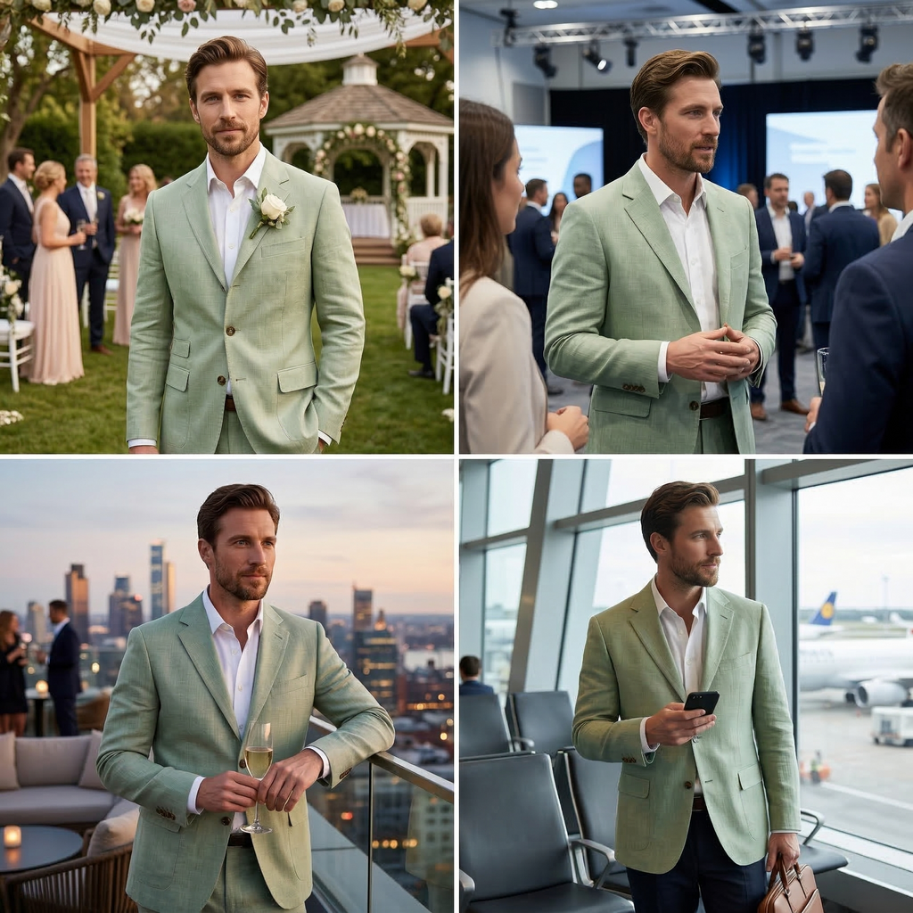 Men's Pista Green Cotton Linen Premium Blazer