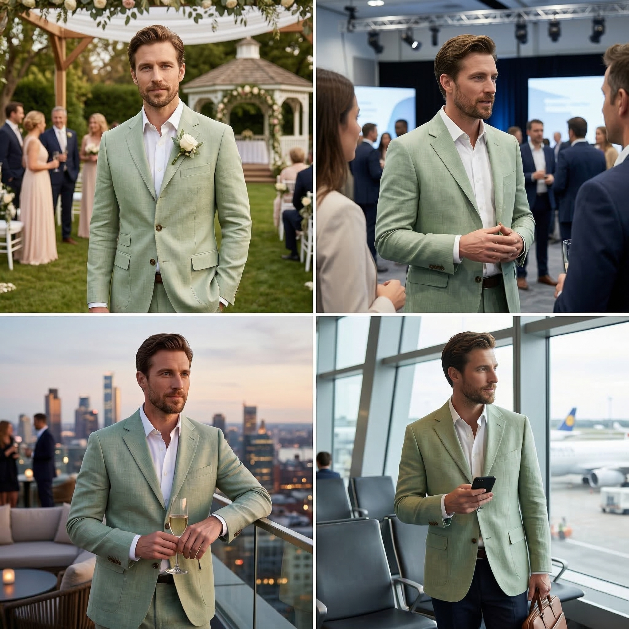 Men's Pista Green Cotton Linen Premium Blazer