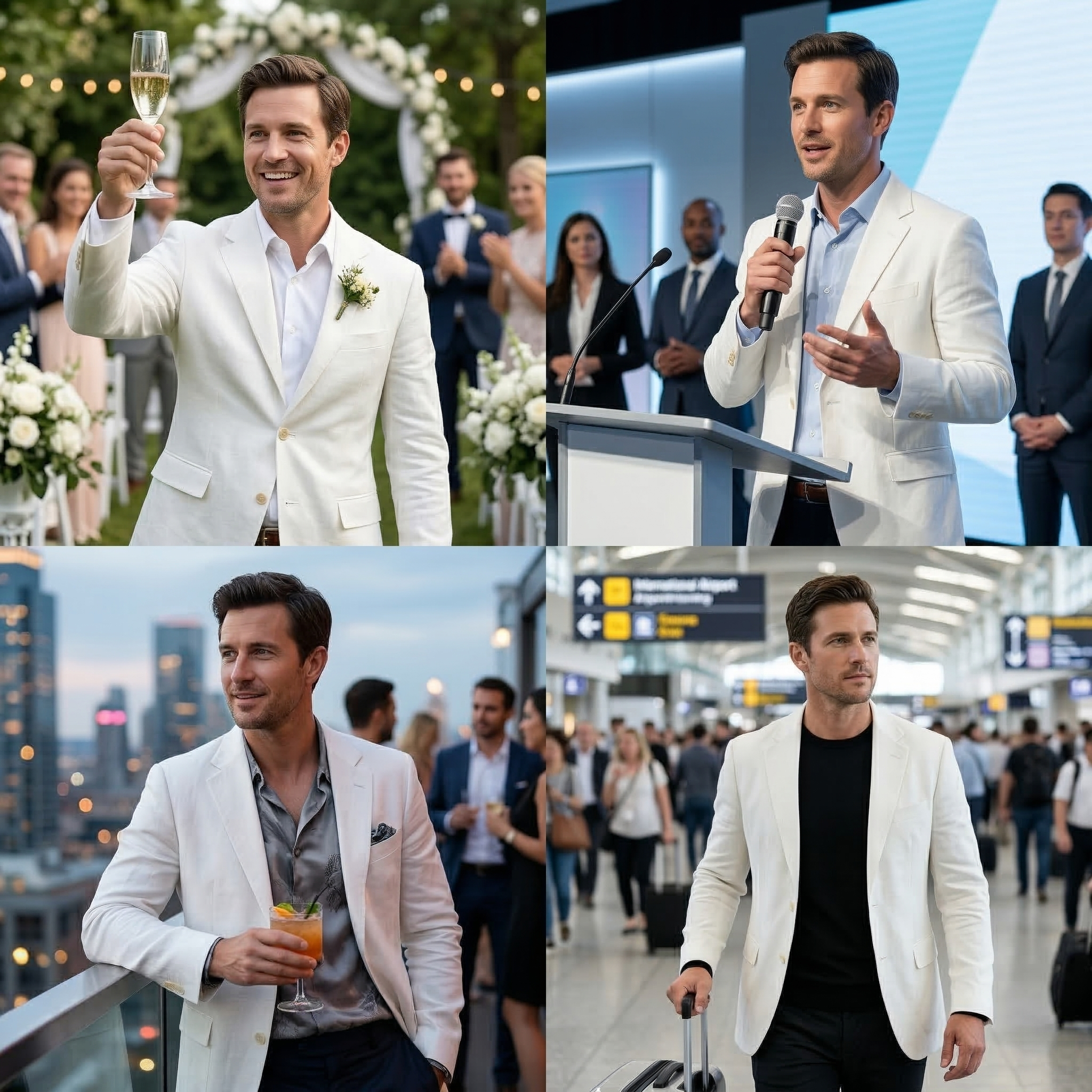 Men's White Cotton Linen Premium Blazer